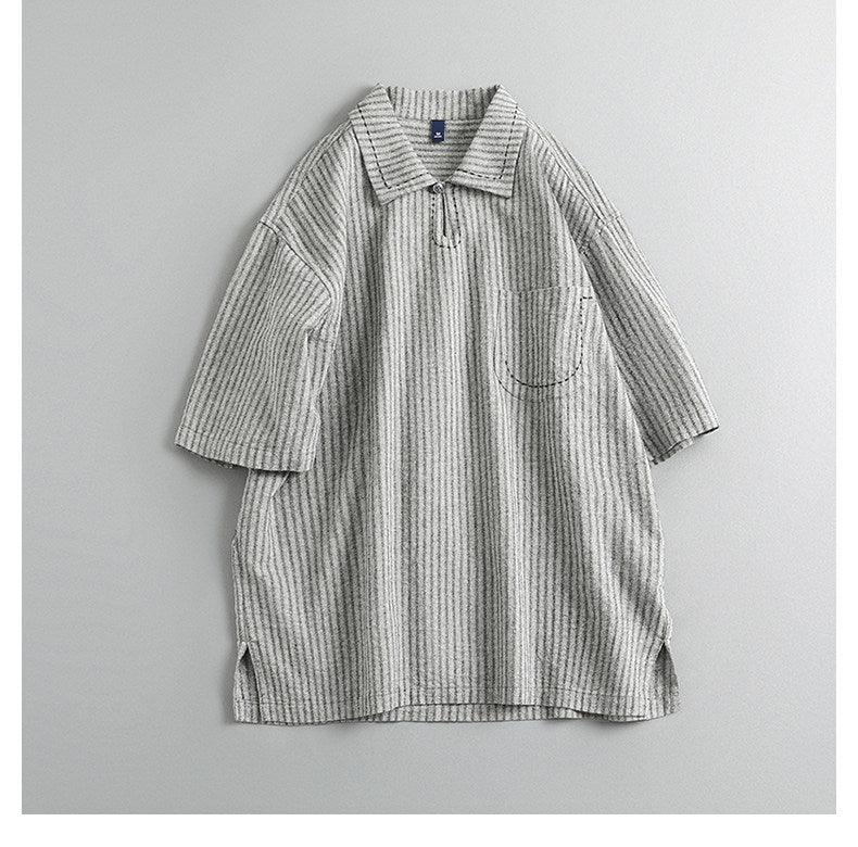 Japanese Vintage Striped Polo Shirt – Loose Fit Old Money Short Sleeve for Men – Japanese vintage | yamalin clothes | Yamalinclothes