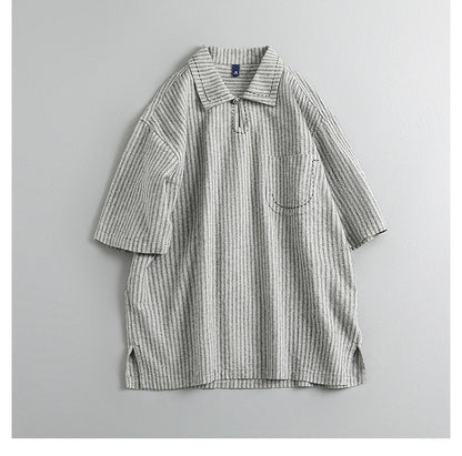 Japanese Vintage Striped Polo Shirt – Loose Fit Old Money Short Sleeve for Men – Japanese vintage | yamalin clothes | Yamalinclothes