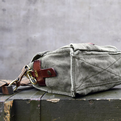 Vintage Washed Canvas Messenger Bag – Military Workwear Crossbody Satchel | Japanese vintage | yamalin clothes | Yamalinclothes