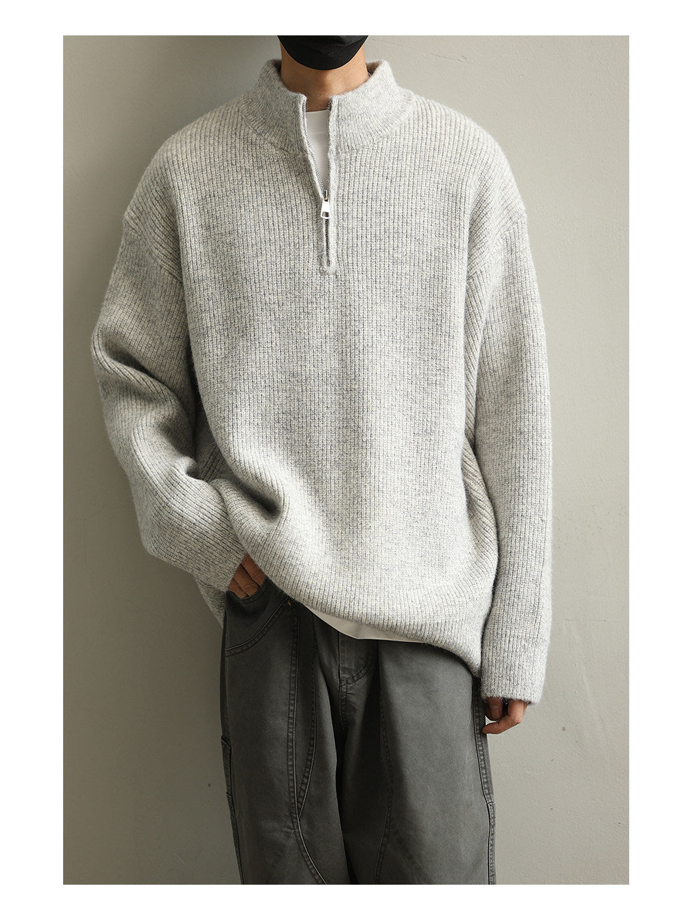 Stand Collar Half-Zip Pullover Sweater – Japanese Loose Unisex – Sweater pullover | japanese streetwear | vintage workwear | unisex | Yamalinclothes