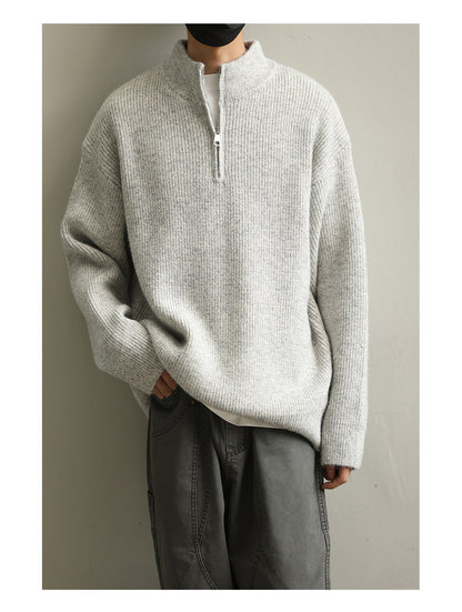 Stand Collar Half-Zip Pullover Sweater – Japanese Loose Unisex – Sweater pullover | japanese streetwear | vintage workwear | unisex | Yamalinclothes
