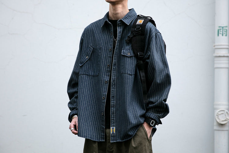 Striped Denim Shirt – Asymmetric Chest Pockets | Yamalinclothes