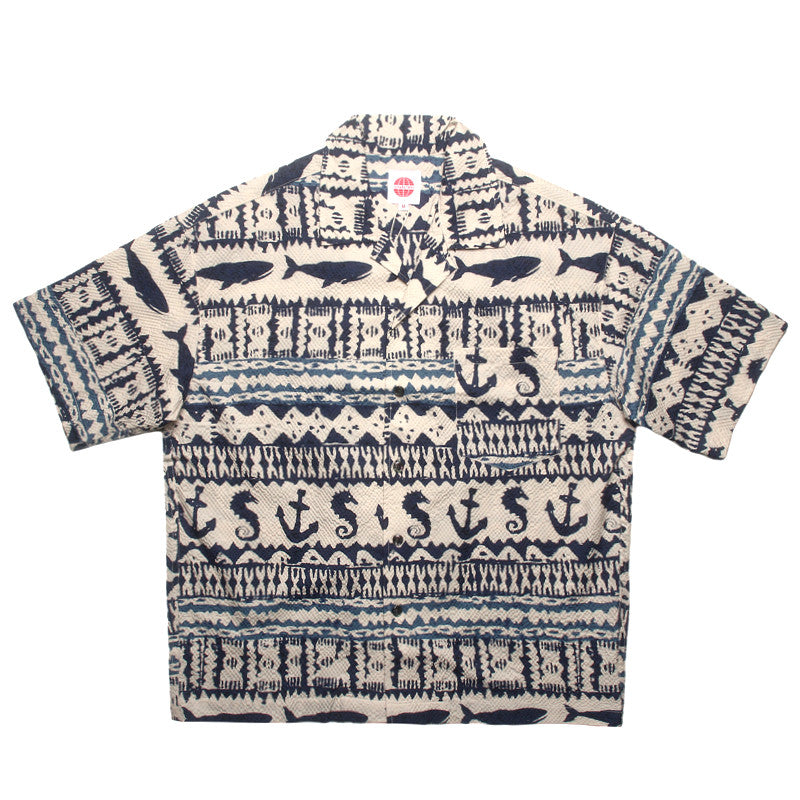 Seersucker Cuban Collar Printed Shirt – Men's Vintage Beach Short Sleeve