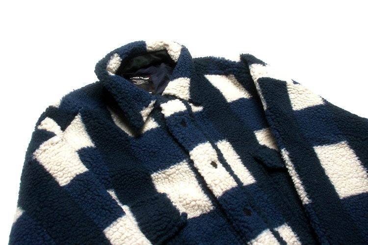 Japanese Vintage Plaid Sherpa Lined Shirt Jacket – Heavy Oversized Fleece Coat