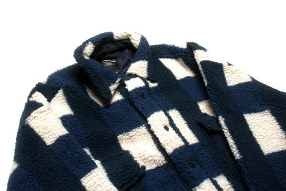 Japanese Vintage Plaid Sherpa Lined Shirt Jacket – Heavy Oversized Fleece Coat