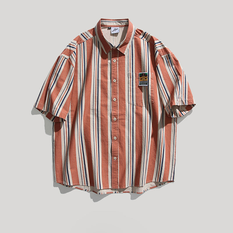 Contrast Vertical Stripe Short Sleeve Shirt – Niche Genderless Casual – Japanese vintage | yamalin clothes | Yamalinclothes