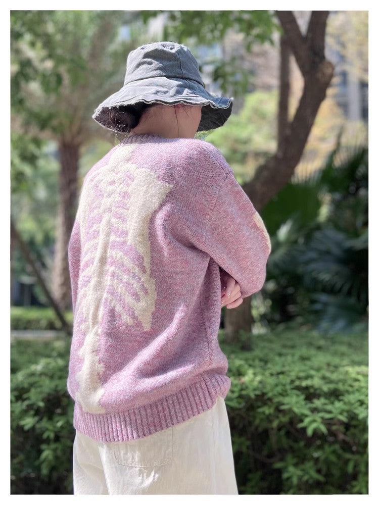 Japanese retro bone knitted sweater pullover