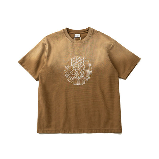 Cotton T-Shirt – Gradient Wash & Sashiko Embroidery | Yamalinclothes