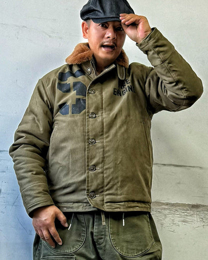 Cat Embroidery Navy Deck Jacket – Heavyweight Rip-Resistant Jungle Fabric Winter Coat – Japanese vintage | yamalin clothes | Yamalinclothes