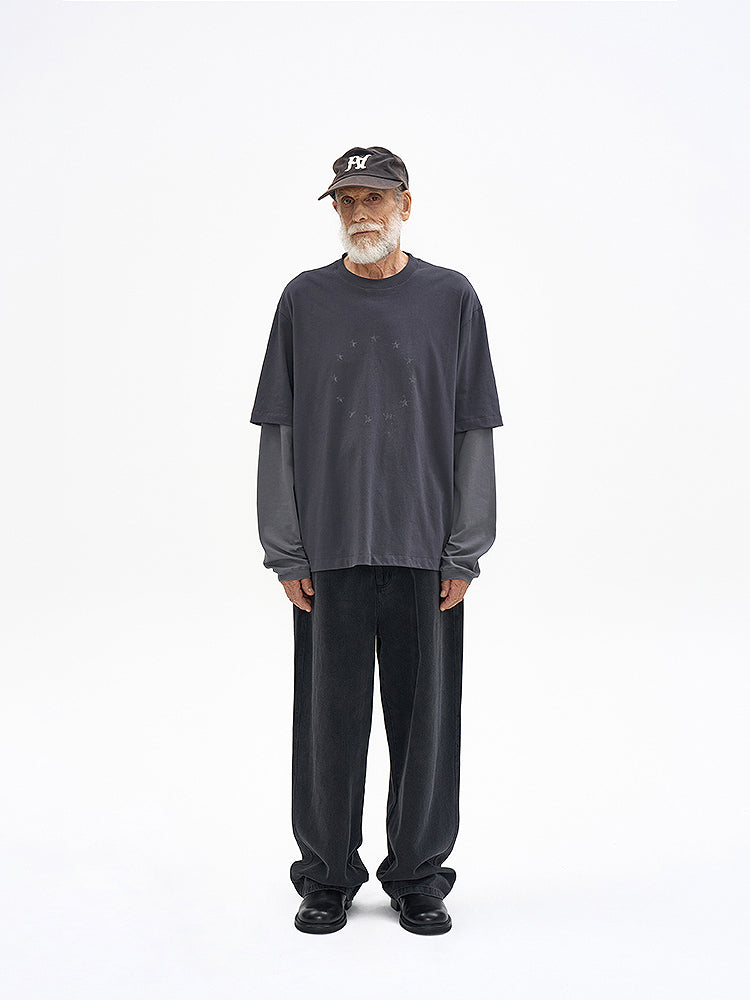 Vintage Two-Piece Look Striped Long Sleeve T-Shirt – Washed Cotton (Men)