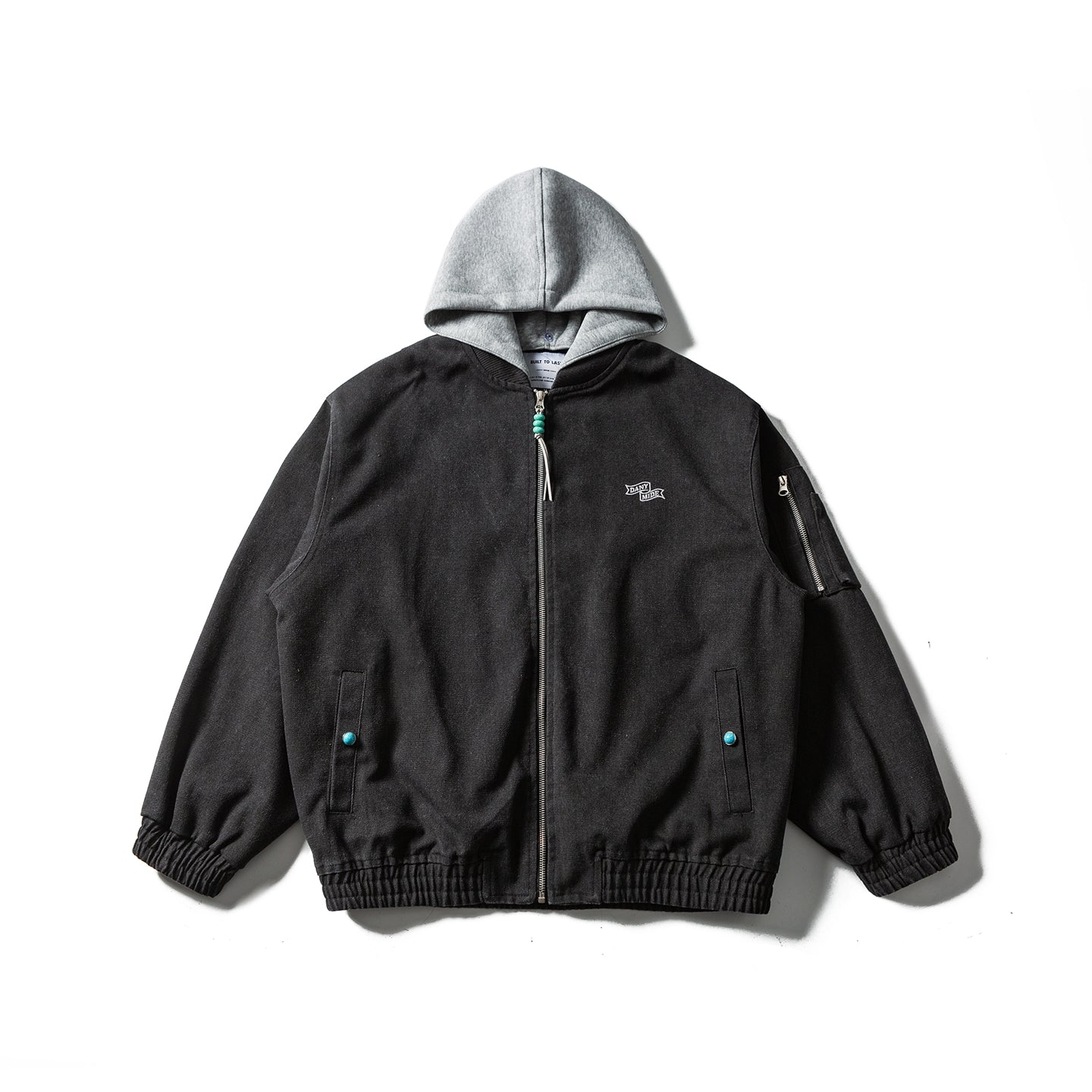 American Retro Detachable-Hood Workwear Bomber Jacket – Embroidered Washed Cotton (Unisex)