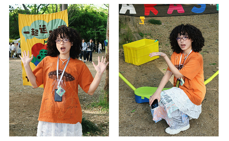 Alien Piggy 230g UFO Piggy Print Orange Short Sleeve T-Shirt