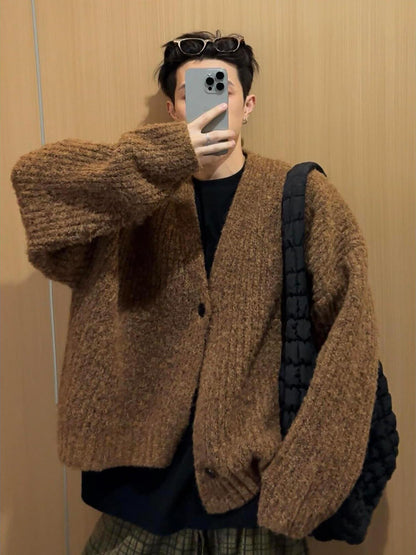 American Style Short-Wide Knit Cardigan – Loose Spring/Autumn Jacket (Unisex)