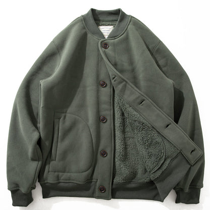 Joks Priit Fleece-Lined Baseball Jacket - Japanese Style Lamb Wool Coat (Men)
