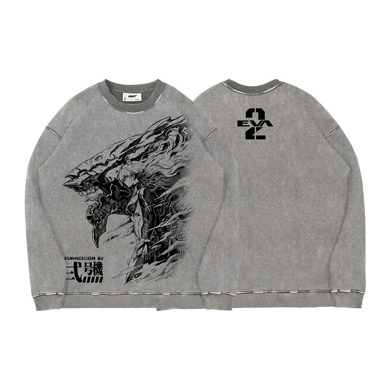 Evangelion Asuka Unit-02 Sweatshirt - Washed Vintage Cotton Crewneck (Unisex)