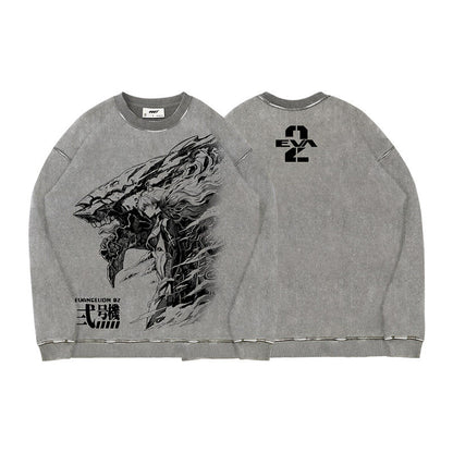 Evangelion Asuka Unit-02 Sweatshirt - Washed Vintage Cotton Crewneck (Unisex)