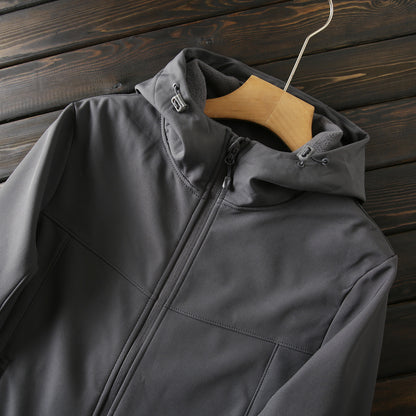 Men's Premium Fleece Thermal Soft Shell Jacket - Autumn Windproof Waterproof Thickened Hooded Coat