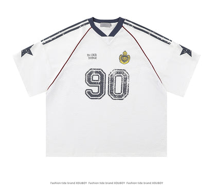American Street Style T-Shirt for Men and Women 2025 Summer Rugby Jersey Short Sleeve Oversize Loose Casual Top