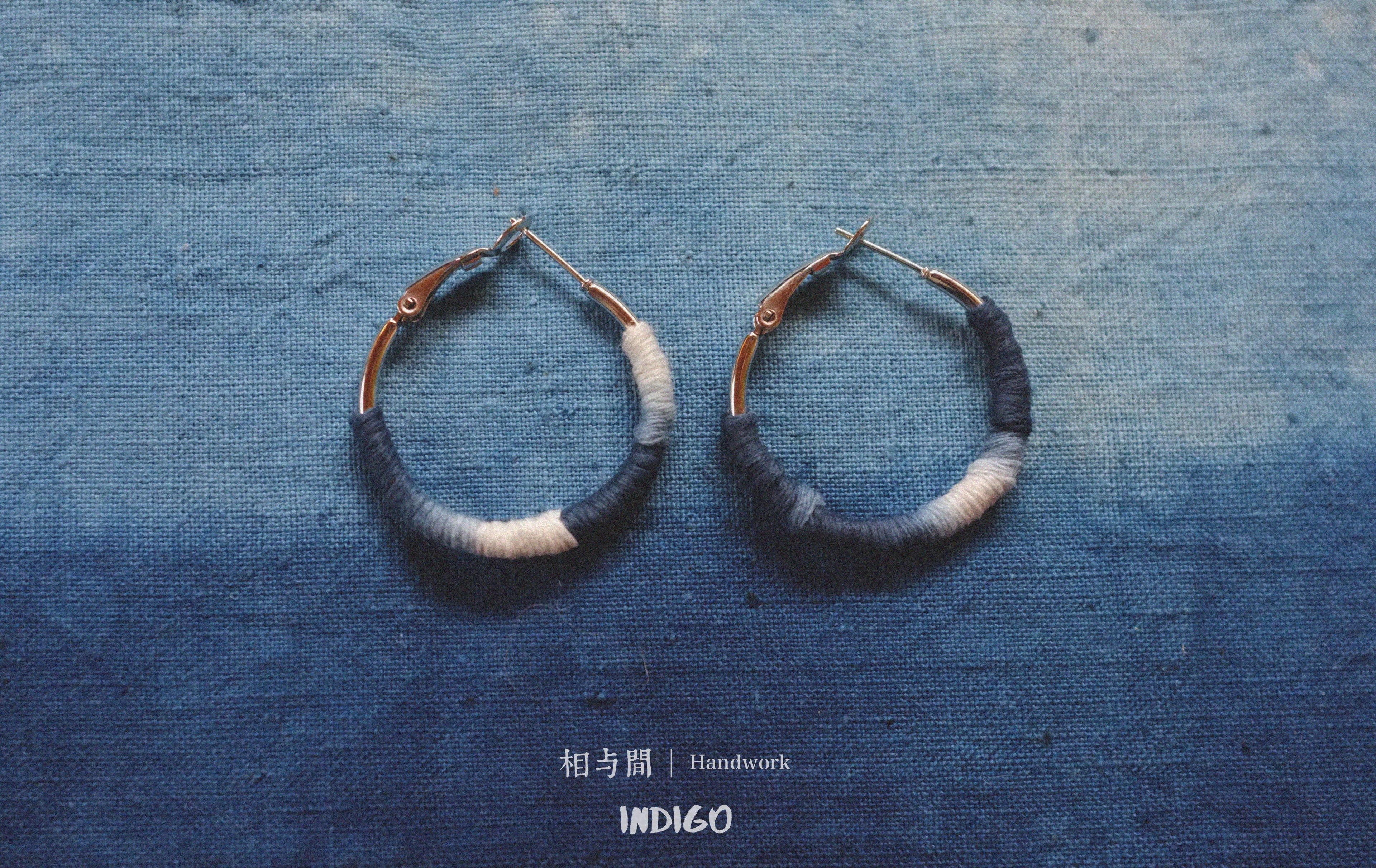 Original Earrings Handmade Blue Dye Plant-Dyed Cotton Thread Niche Geometric Circle High-End Earrings