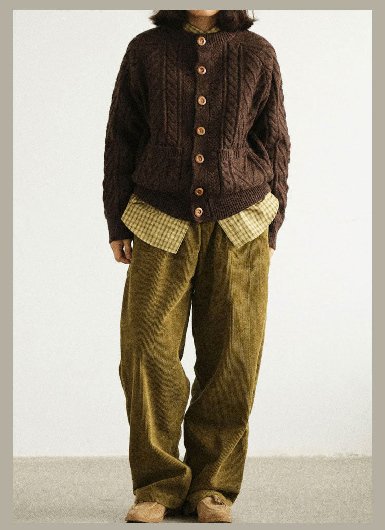 Traditional Aran Fisherman Sweater – Jacquard Knit Crewneck Cardigan (Unisex)