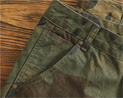 Men's American Retro Logging Work Pants - Loose Straight Washed Cotton Camouflage Casual Pants