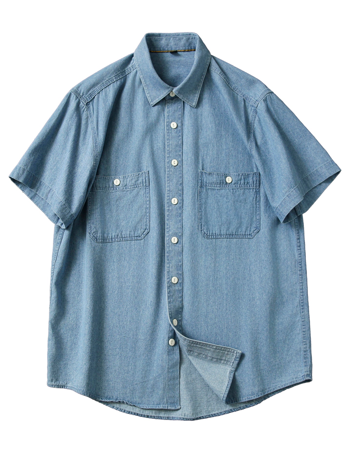 Vintage Washed Cotton! Men's Summer Turn-down Collar Multi-pocket Denim Short Sleeve Shirt Plus Size