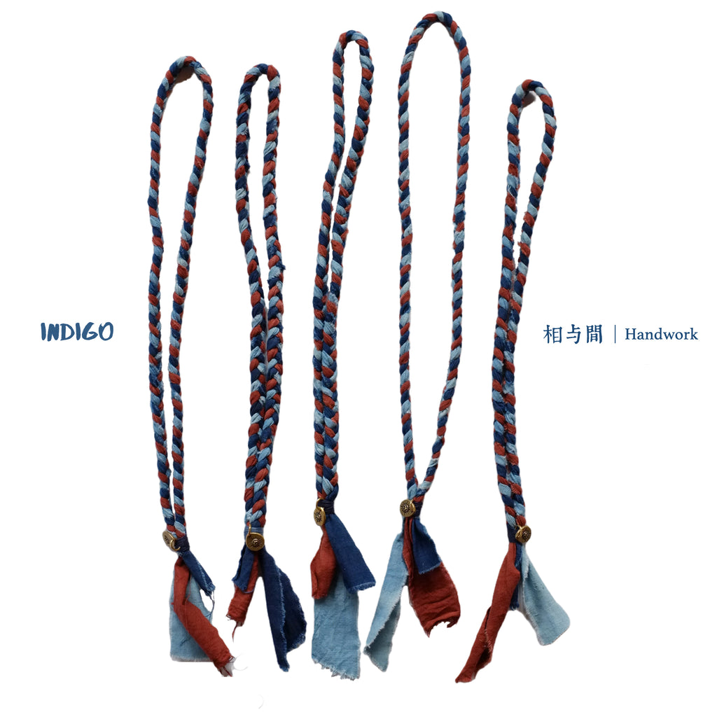 Blue Dyed Sandalwood Red Plant Dye Ancient Cloth Necklace Handmade Braided Rope Amekaji Retro Woven Hanging Rope