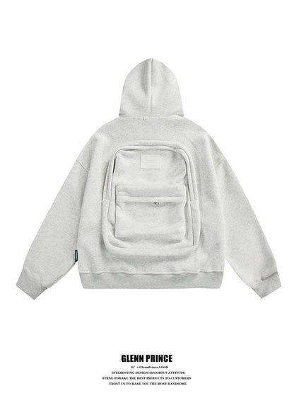 American Style Trendy Brand 3D Backpack Hooded Cardigan Sweatshirt Men Spring Niche Design Zipper Jacket