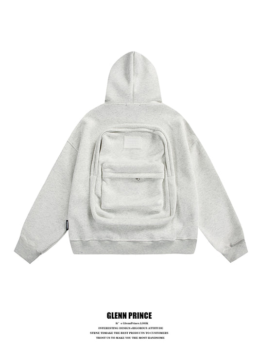 American Style Trendy Brand 3D Backpack Hooded Cardigan Sweatshirt Men Spring Niche Design Zipper Jacket