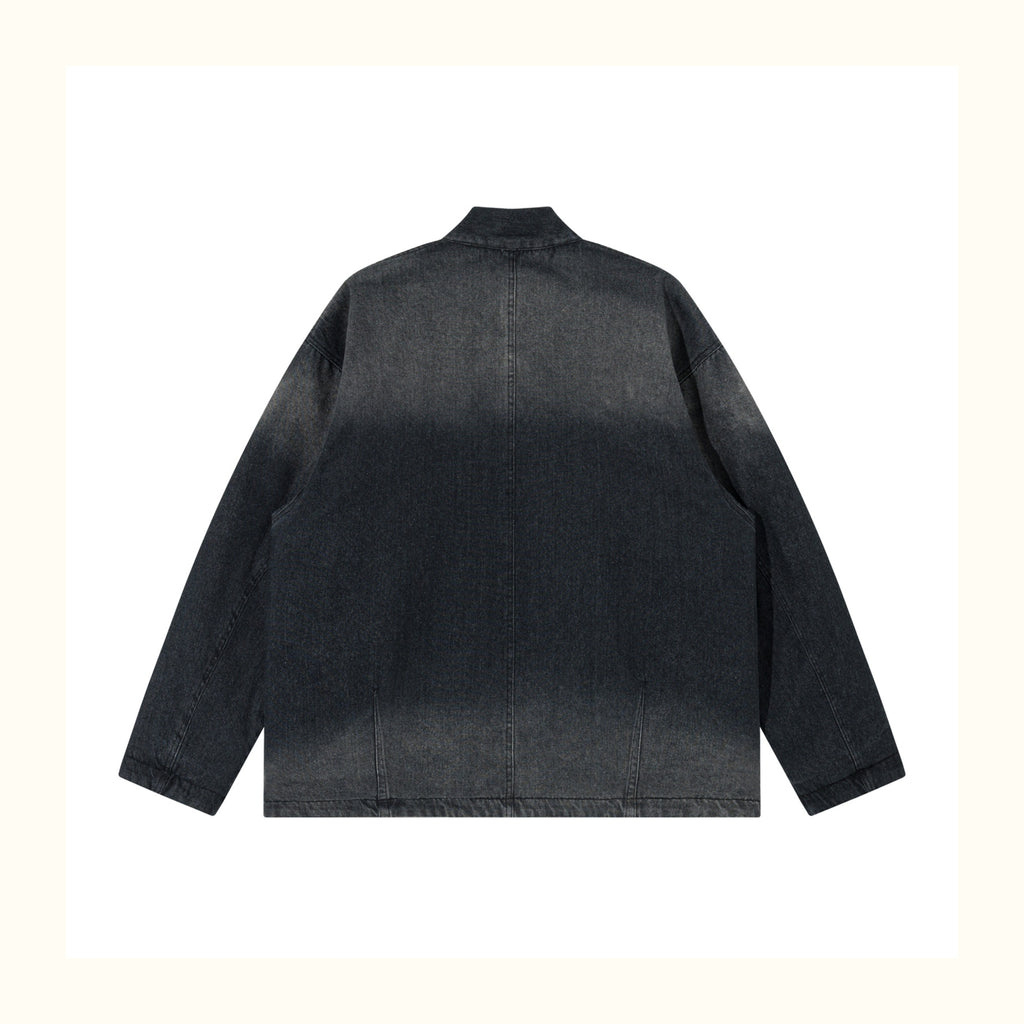 Reversible Ethnic Jacquard “Dao Robe” Denim Cardigan – Oversized Lace-Up Coat for Autumn