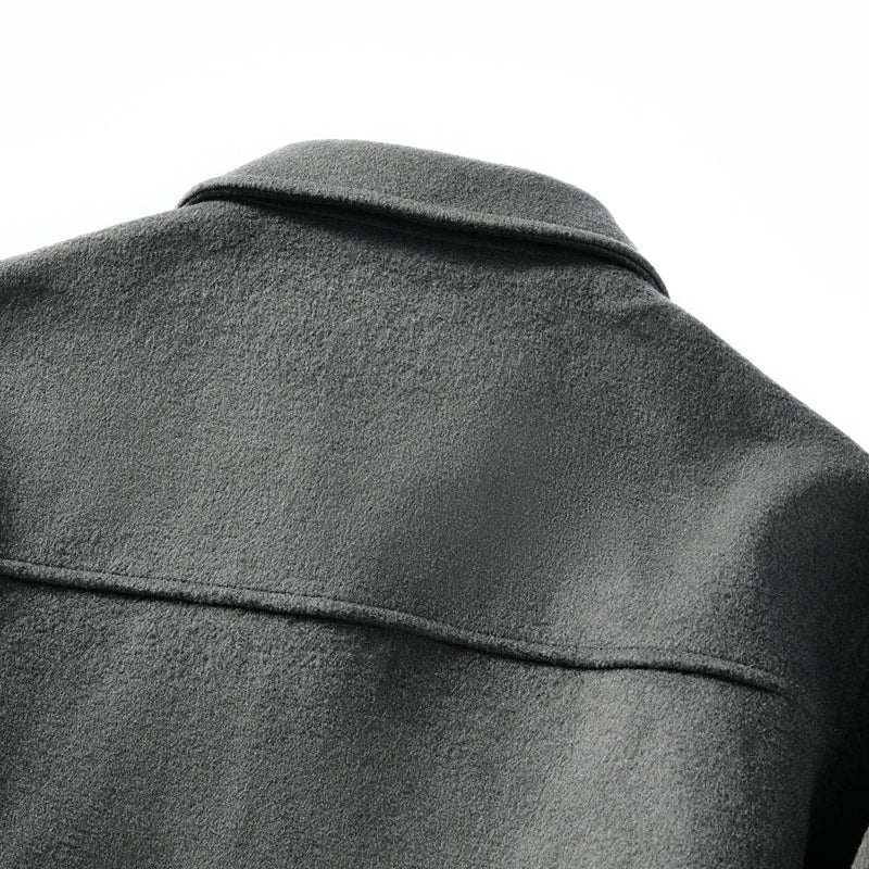 Korean Minimalist Workwear Jacket – Thickened 53% Sheep Wool, Turn-Down Collar for Autumn/Winter