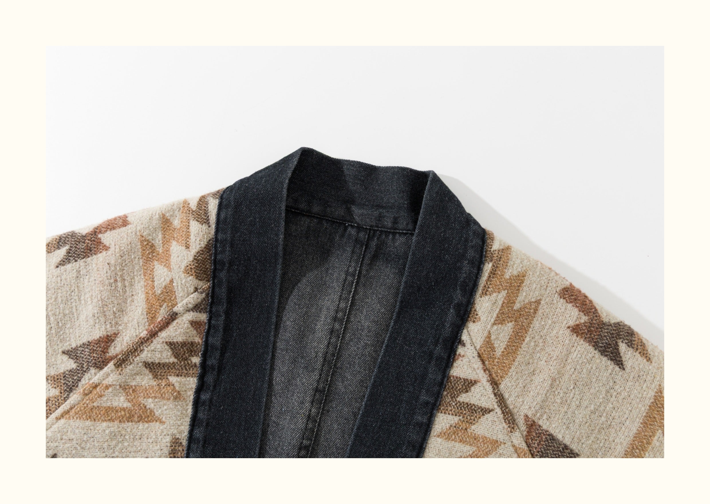 Reversible Ethnic Jacquard “Dao Robe” Denim Cardigan – Oversized Lace-Up Coat for Autumn