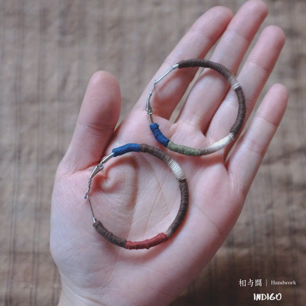 Original Earrings Persimmon Dyed Handmade Plant-Dyed Cotton Thread Niche Geometric Circle High-End Earrings