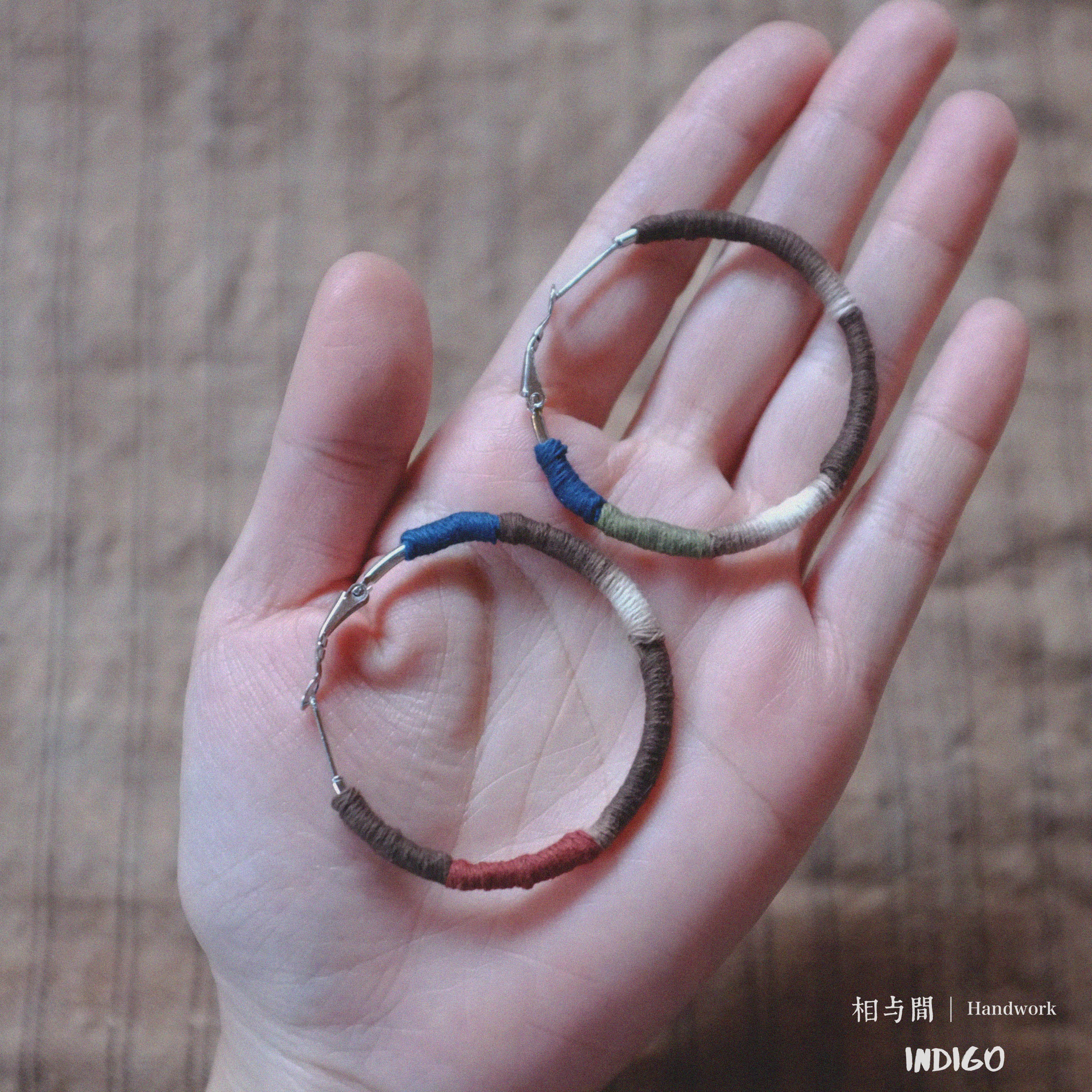 Original Earrings Persimmon Dyed Handmade Plant-Dyed Cotton Thread Niche Geometric Circle High-End Earrings