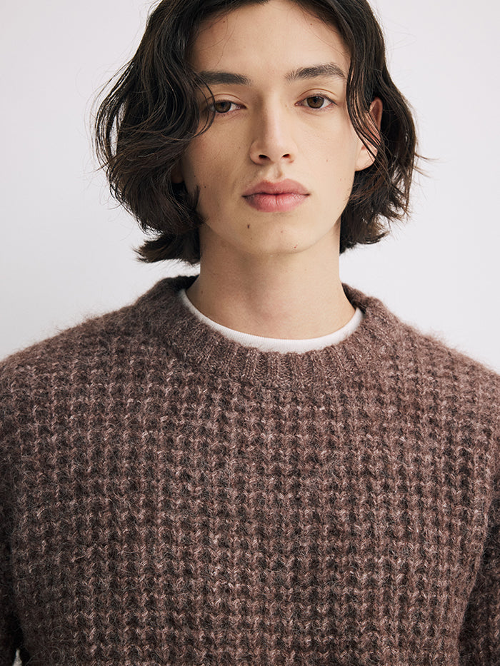 Coke Life Carpem Unisex Winter Sweater - 8% Long Camel Wool Pineapple Check Loose Crew Neck Base Top