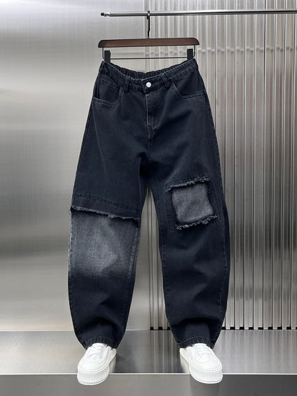 Men's 2025 Spring Japanese Retro Gradient Washed Jeans - Street Style Patchwork Straight Pants