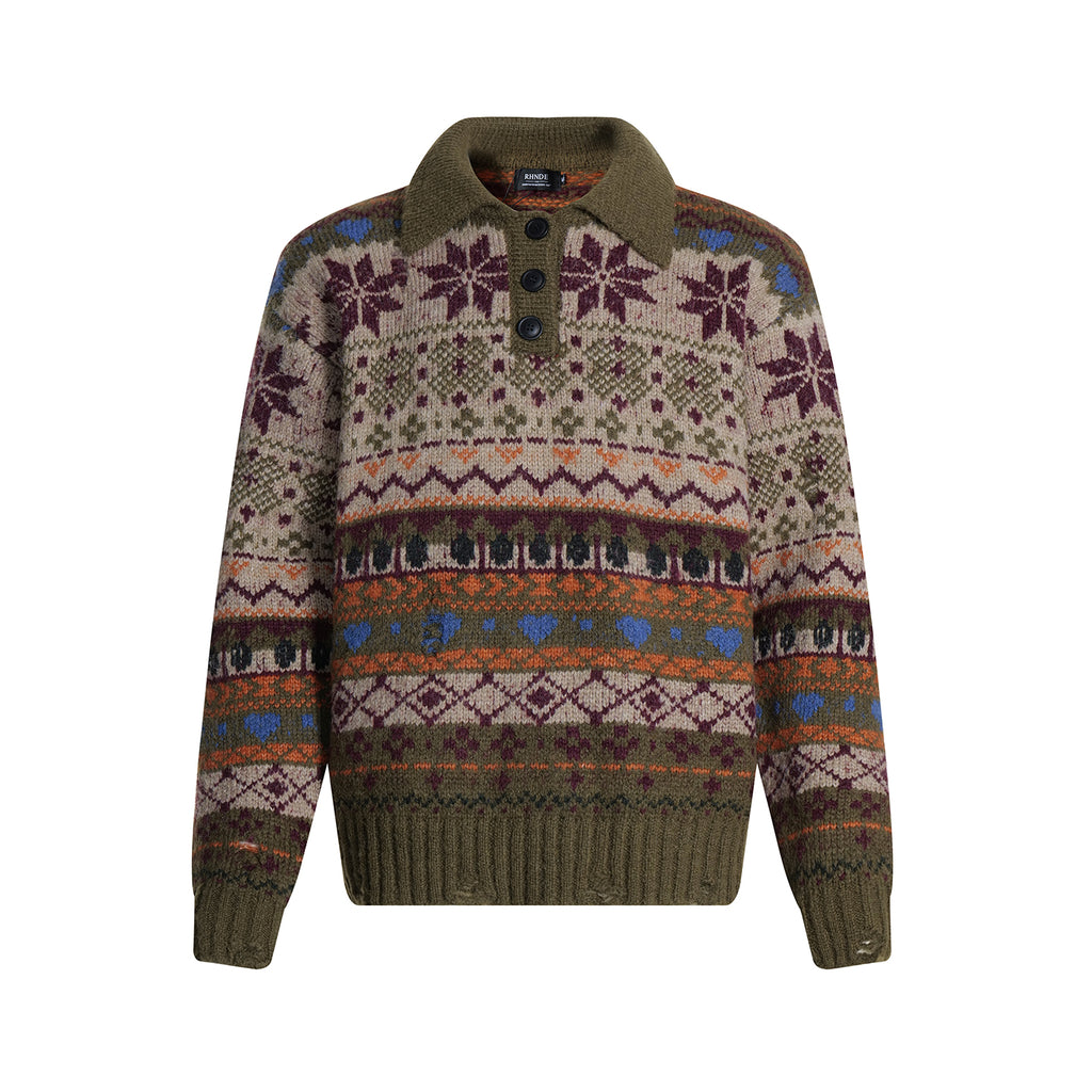 Fairland Henley-Collar Wool Blend Pullover – Heavy Vintage Knit (Unisex)