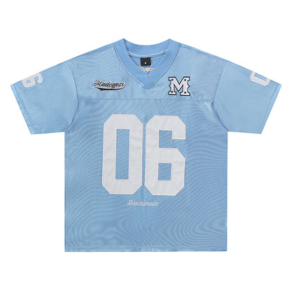 51 Hip-Hop American Retro Football Jersey V-Neck Sports Short Sleeve T-Shirt Unisex Satin Cool Loose Football Top