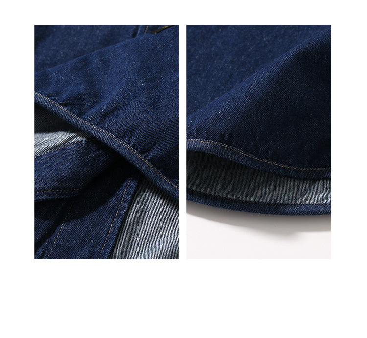Japanese Retro Workwear Denim Shirt – Loose Turn-Down Collar for Spring/Autumn