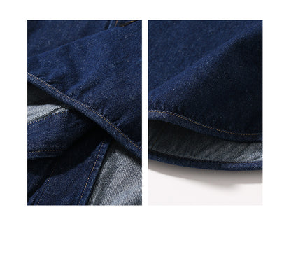Japanese Retro Workwear Denim Shirt – Loose Turn-Down Collar for Spring/Autumn