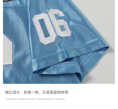 51 Hip-Hop American Retro Football Jersey V-Neck Sports Short Sleeve T-Shirt Unisex Satin Cool Loose Football Top