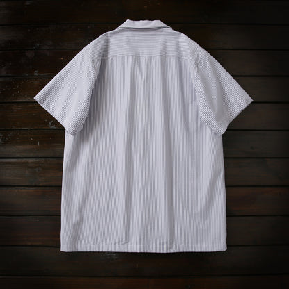 Bubble Gauze Texture 7A Antibacterial Cool Summer Men's Cuban Collar Striped Short Sleeve Shirt Top