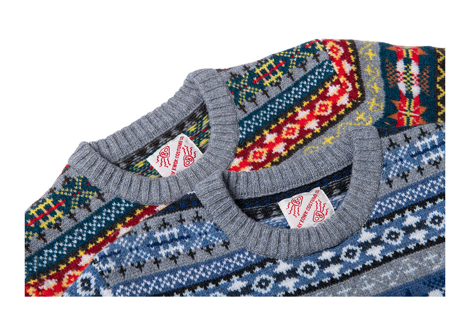 Fair Isle Merino Wool Crew Neck Sweater – Vintage British Retro (Unisex)