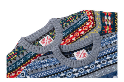 Fair Isle Merino Wool Crew Neck Sweater – Vintage British Retro (Unisex)