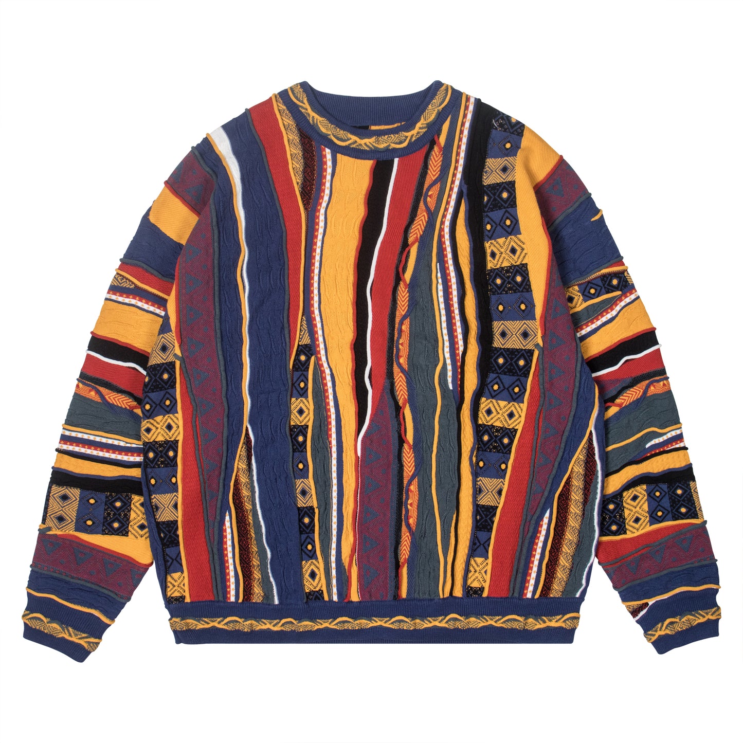 Vintage Pop Style Bitter Melon Striped Ethnic Sweater