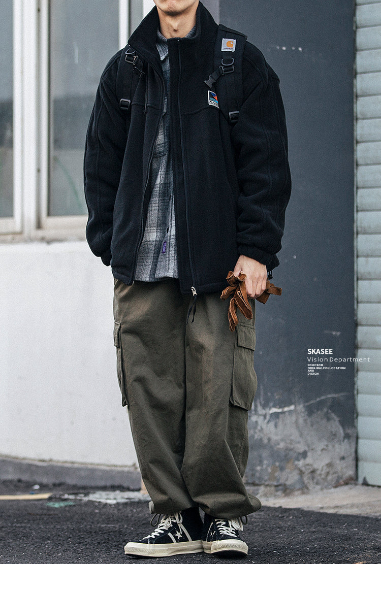 25 Winter Fleece Cardigan Cotton Jacket Men's Trendy Loose Couple Sweatshirt Men's BF Style Stand Collar Casual Top Coat