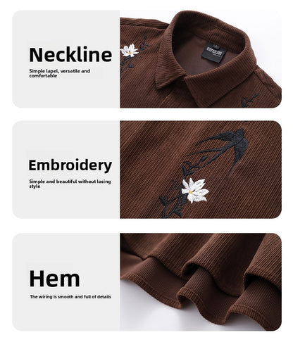 GPStudio American-Retro Floral Embroidery Corduroy Shirt – Long Sleeve, Loose Fit