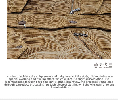 Corduroy Western Hunting Jacket for Men, Washed Multi-Pocket Outdoor Adventure Workwear Retro Windbreaker Jacket