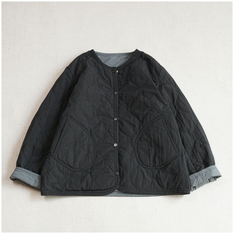 Reversible Quilted Cotton Jacket – Lightweight Loose Fit with Round Neck for Spring/Autumn