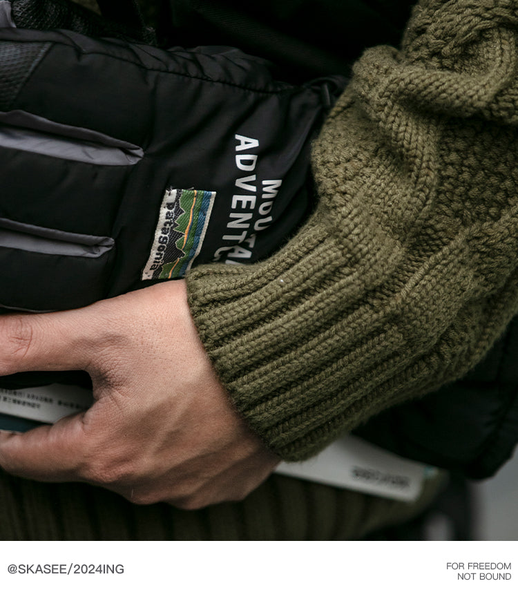 Winter Heavyweight High Grammage Non-Itchy Thick Cable Knit Stand Collar Pullover Sweater American Retro Half-Zip Thickened Coat